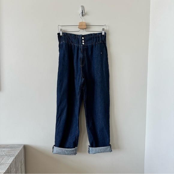 Nwot-zara-high Rise PaperBag Slouchy Pleated Rolled Hem Jeans (Size:6US) - Picture 2 of 10